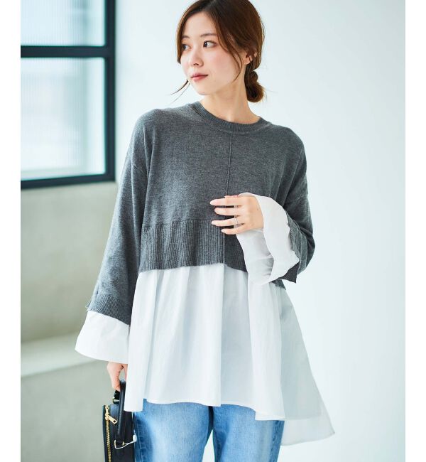 le.coeur blanc「《手洗い可能》TORRAZZO DONNAニット&times;シャツチュニック」|ニット・セーター|