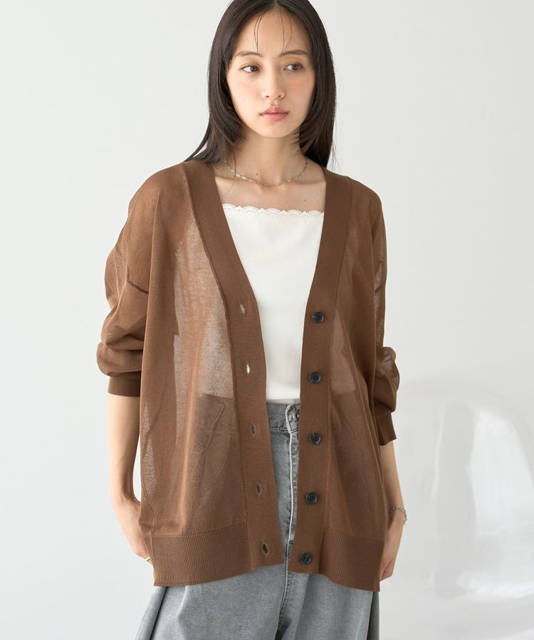 earth music&ecology「【一部WEB限定】シアーVネックカーディガン」|カーディガン|Brown
