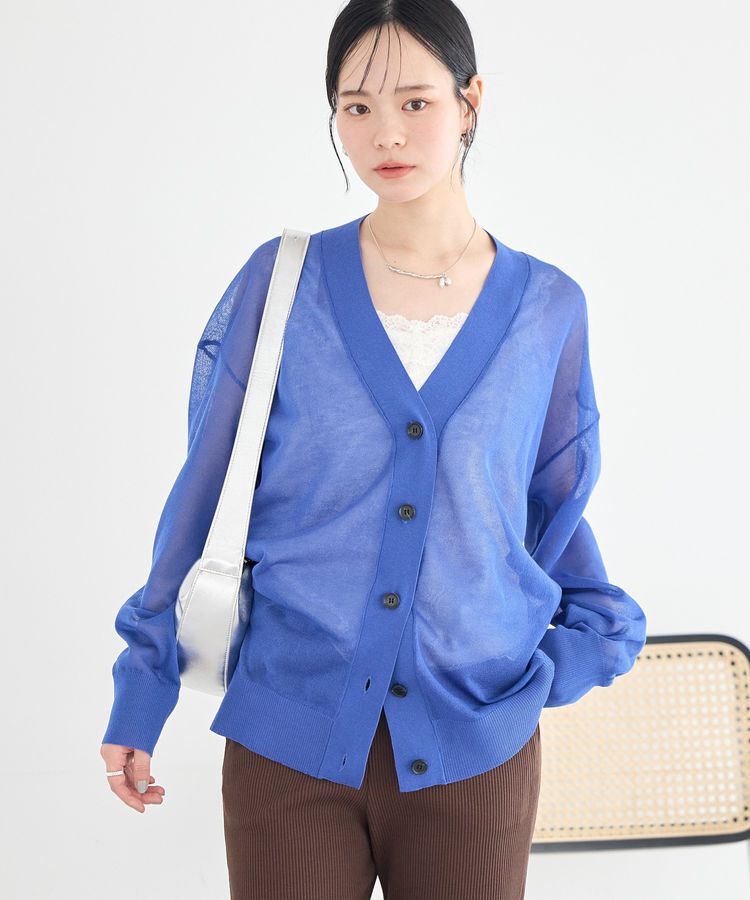 earth music&ecology「【一部WEB限定】シアーVネックカーディガン」|カーディガン|Blue