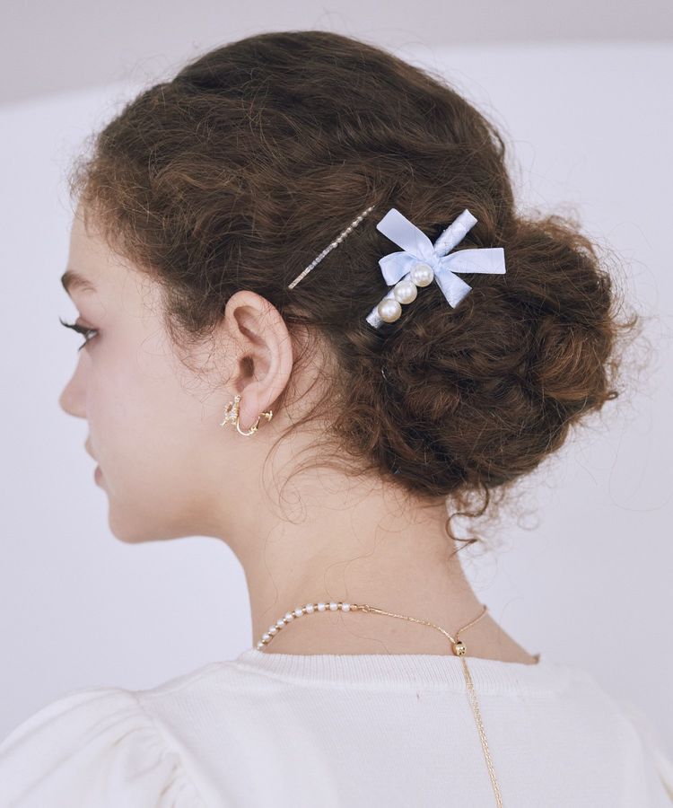 Maison de FLEUR「パールサテンリボン2セットピン」|その他|サックスブルー