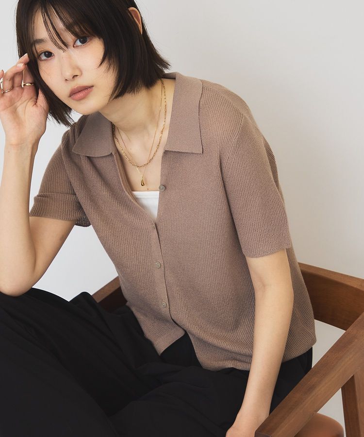 AMERICAN HOLIC「襟付きスキッパー半袖ニットポロ」|カーディガン|Beige