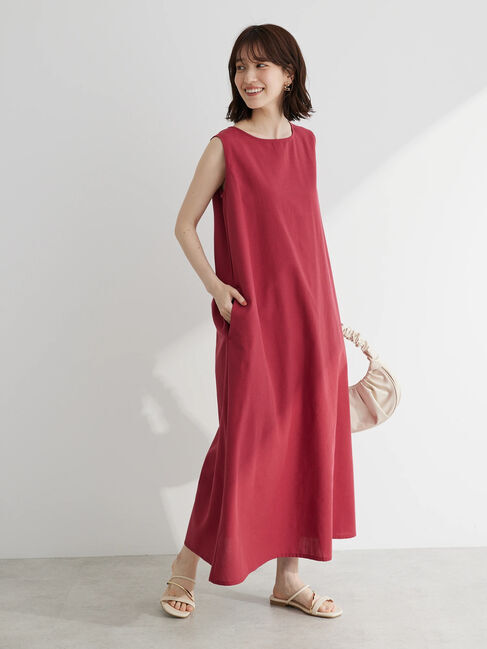 Green Parks「綿麻混ノースリーブワンピース」|ワンピース|Deep Red