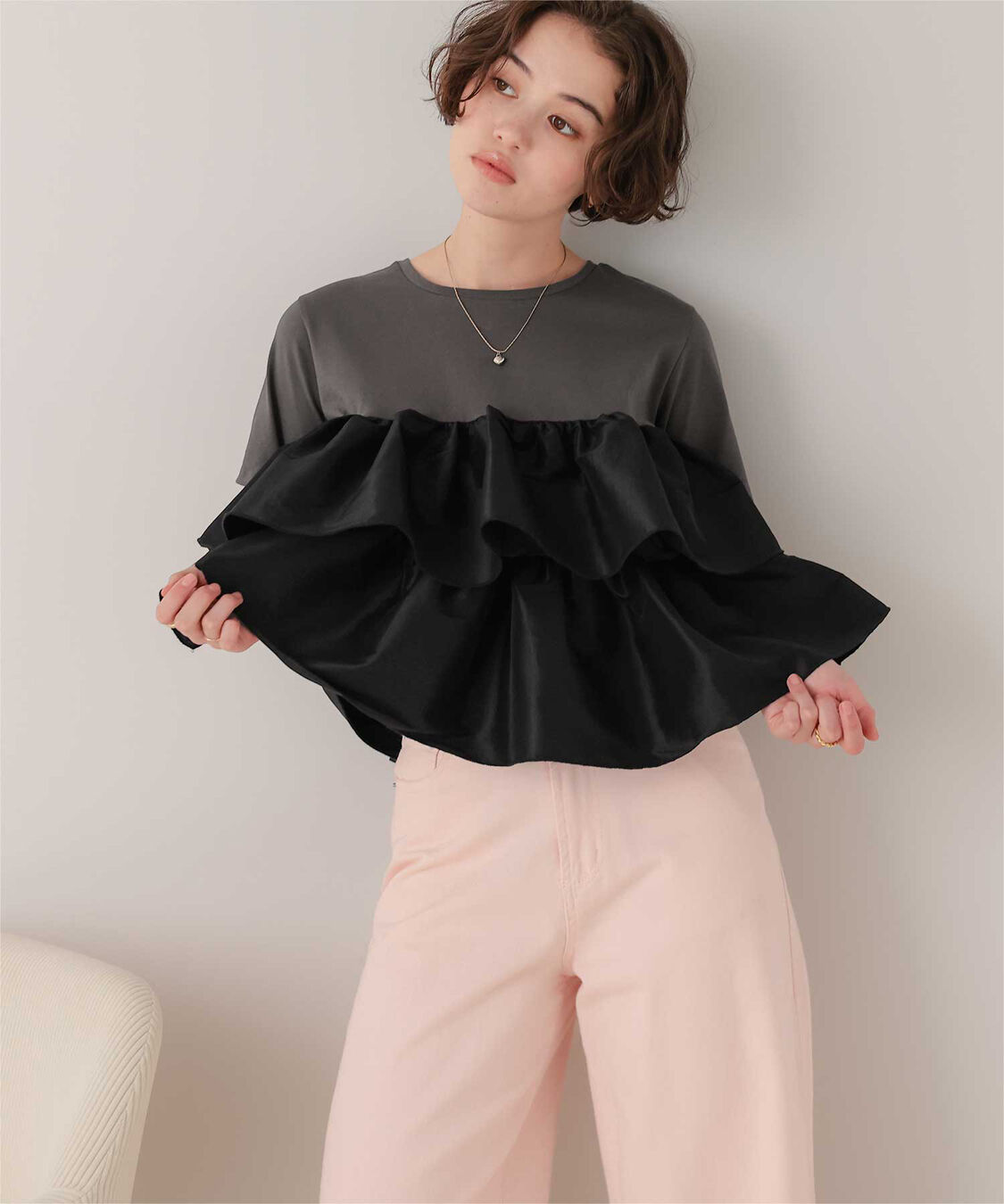 titivate「シャイニーティアードフリルトップス」|Tシャツ・カットソー|