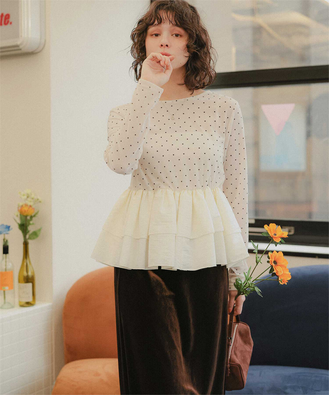 titivate「前後2wayシアーベロアドッキングペプラムトップス」|Tシャツ・カットソー|ドット