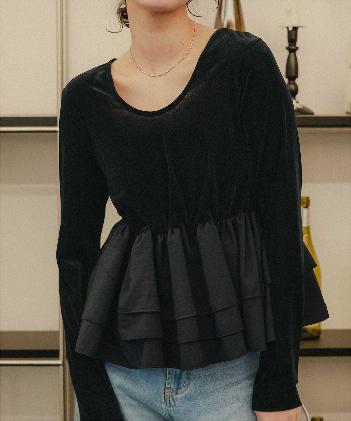 titivate「前後2wayシアーベロアドッキングペプラムトップス」|Tシャツ・カットソー|