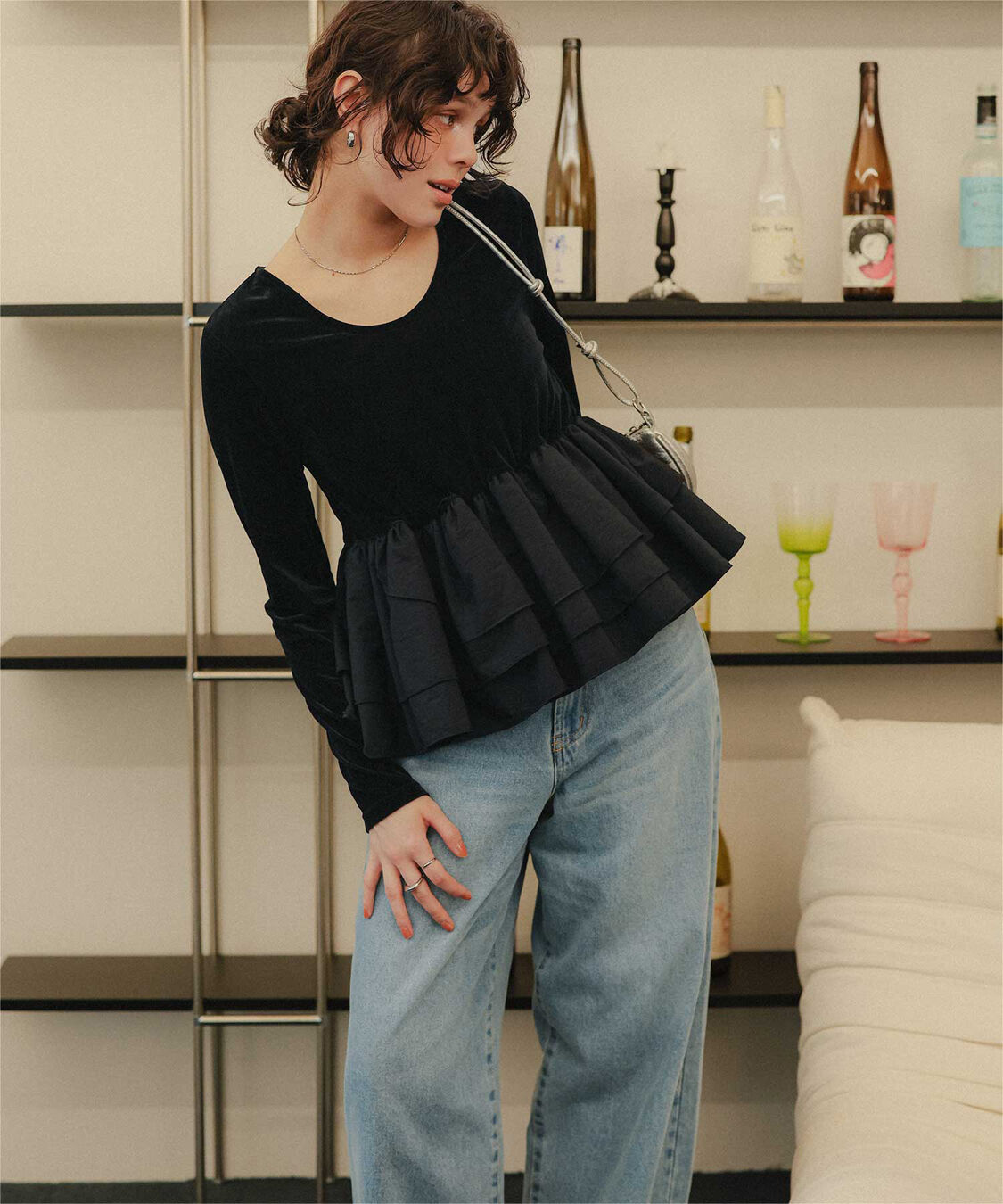 titivate「前後2wayシアーベロアドッキングペプラムトップス」|Tシャツ・カットソー|