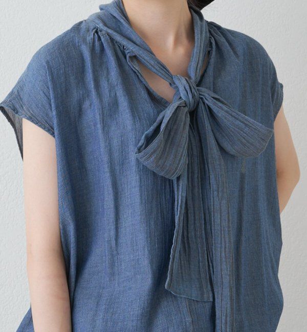  「コットンボイルシアーデニムリボンタイブラウス」|シャツ・ブラウス|