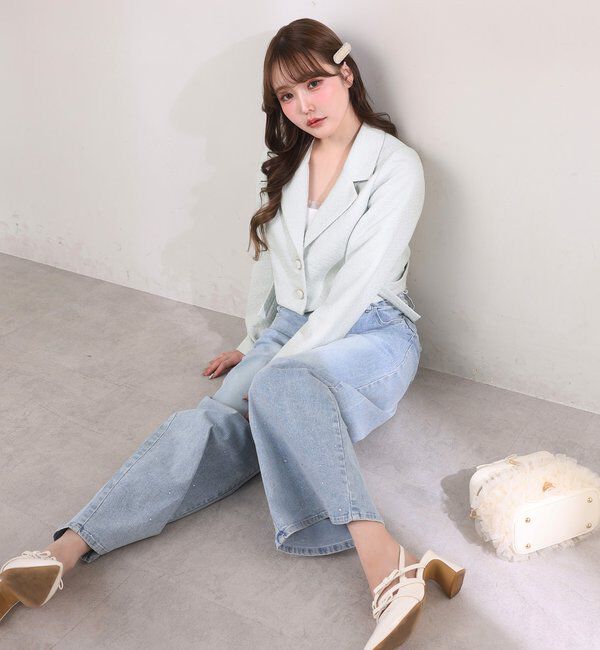  「【XSサイズあり/ウエスト調整可能】ビジュー付きワイドデニム」|その他|