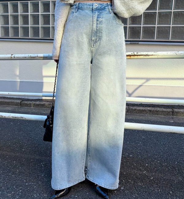  「【XSサイズあり/ウエスト調整可能】ビジュー付きワイドデニム」|その他|