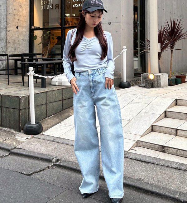  「【XSサイズあり/ウエスト調整可能】ビジュー付きワイドデニム」|その他|