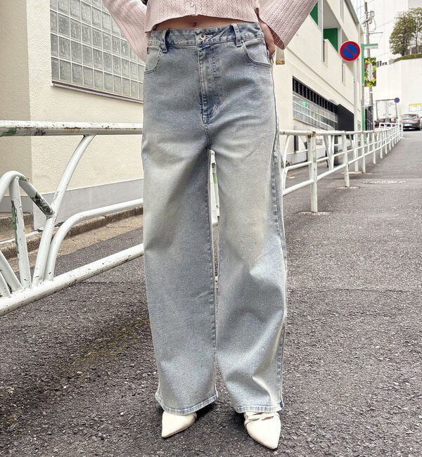  「【XSサイズあり/ウエスト調整可能】ビジュー付きワイドデニム」|その他|
