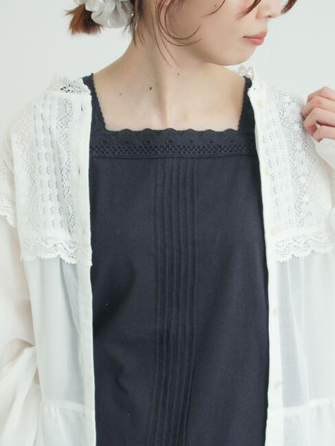 Samansa Mos2「《新色追加》スクエアネックレースノースリーブ【接触冷感】」|Tシャツ・カットソー|ブラック