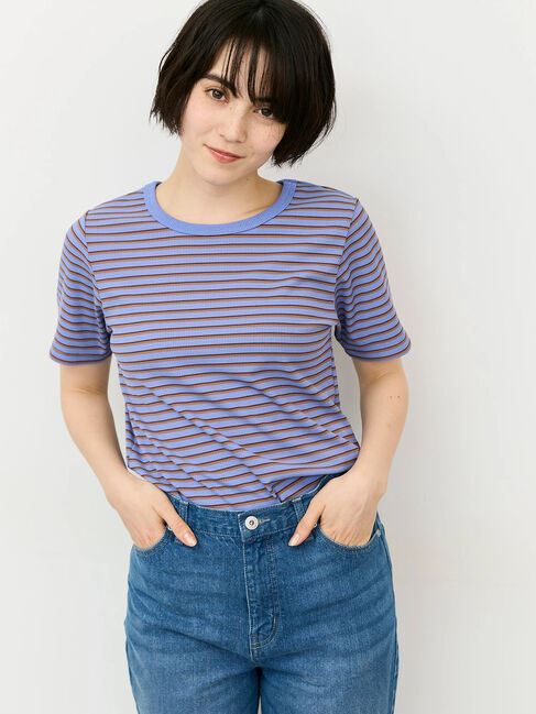 Samansa Mos2「【接触冷感】柄アソート半袖リブカットソー」|Tシャツ・カットソー|ブルー