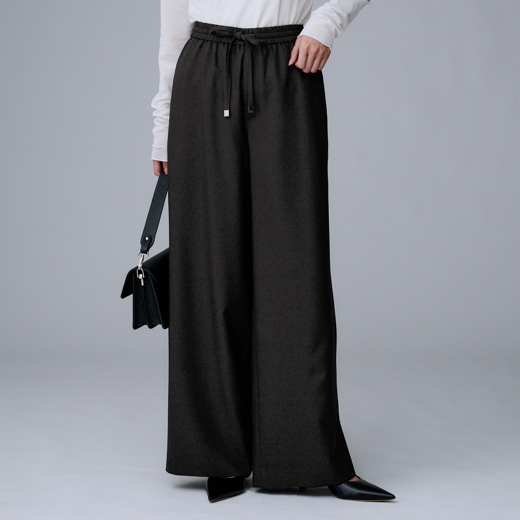 UNTITLED「【洗える/ワイド/ウエストゴム】ストレッチドロストパンツ」|その他|ブラック(019)
