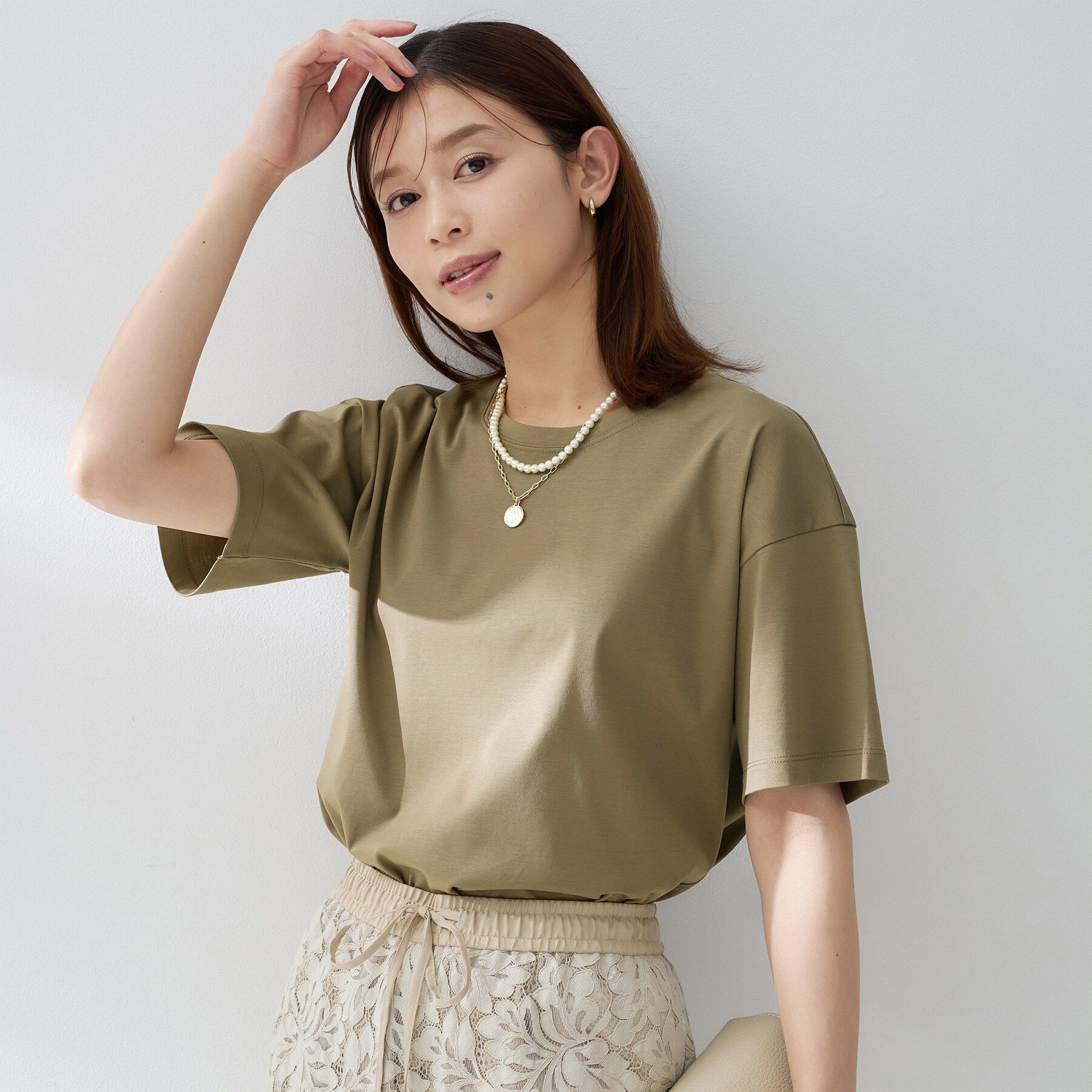 UNTITLED「【UV/接触冷感/消臭/抗菌防臭】ベーシックTシャツ」|Tシャツ・カットソー|カーキ(027)