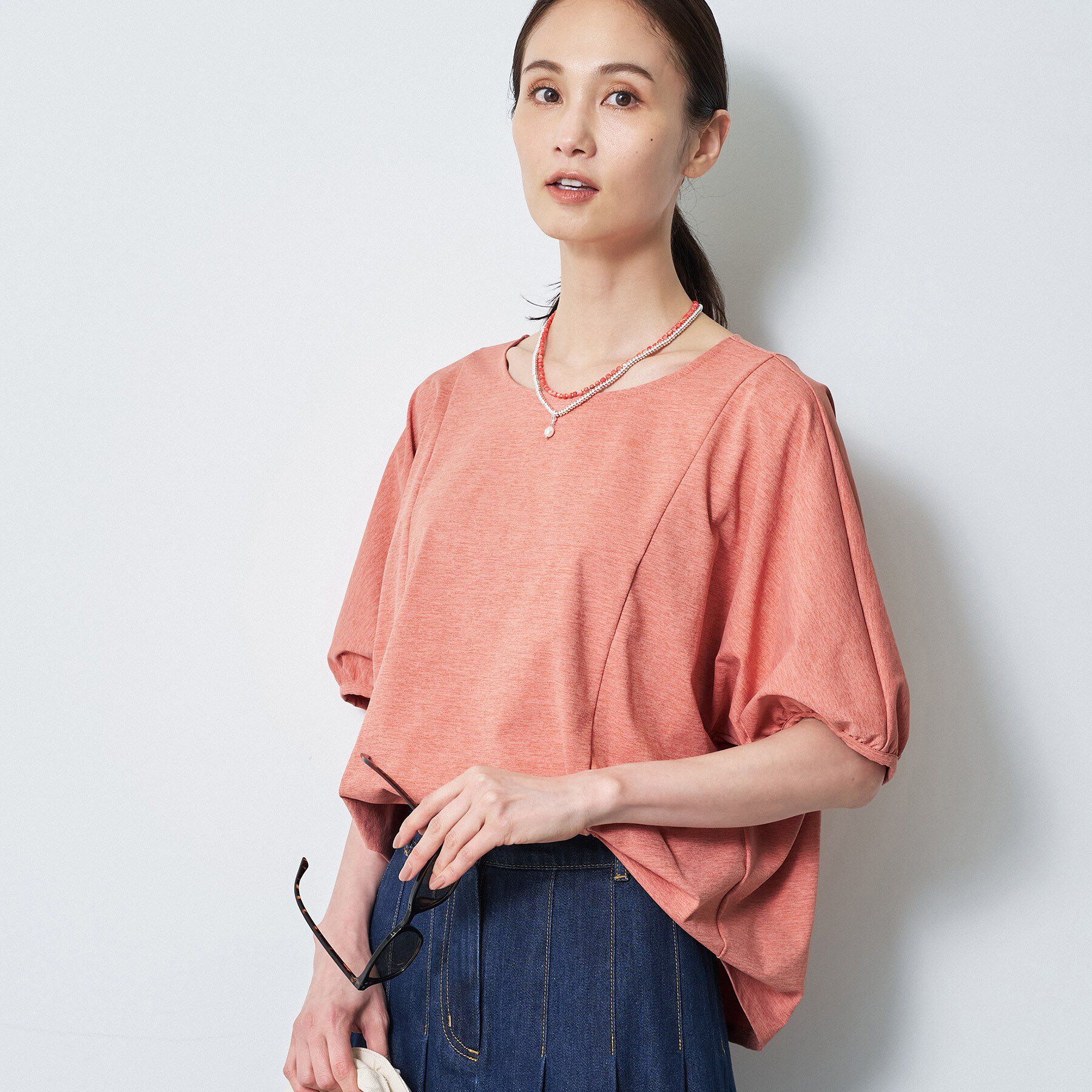 Reflect「【UVカット／接触冷感／吸水速乾】ギャザースリーブカットソー」|Tシャツ・カットソー|