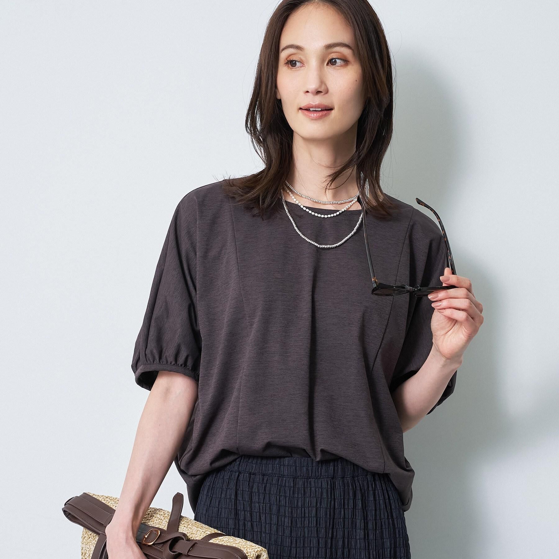 Reflect「【UVカット／接触冷感／吸水速乾】ギャザースリーブカットソー」|Tシャツ・カットソー|ブラウン(043)