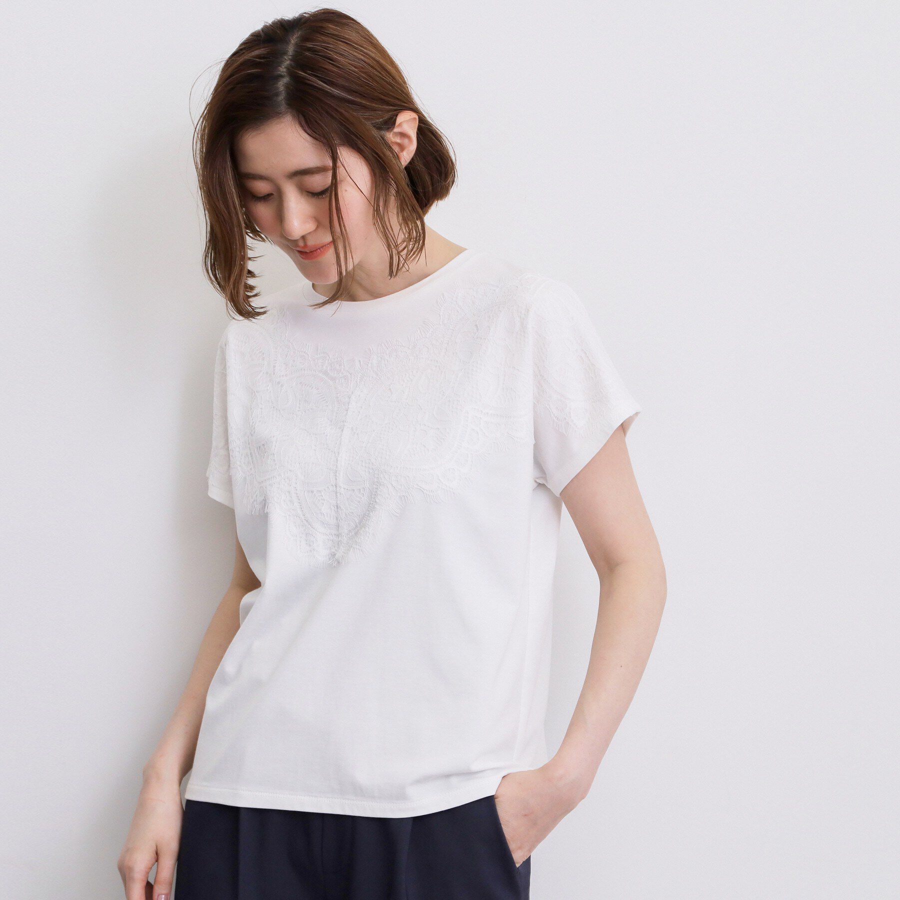 grove「【持続冷感/SET UP可】ひんやりポンチシリーズ／フロントレースドルマンカットソー」|Tシャツ・カットソー|