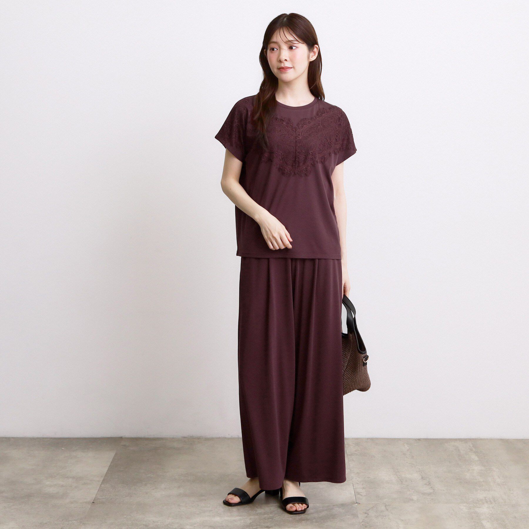 grove「【持続冷感/SET UP可】ひんやりポンチシリーズ／フロントレースドルマンカットソー」|Tシャツ・カットソー|