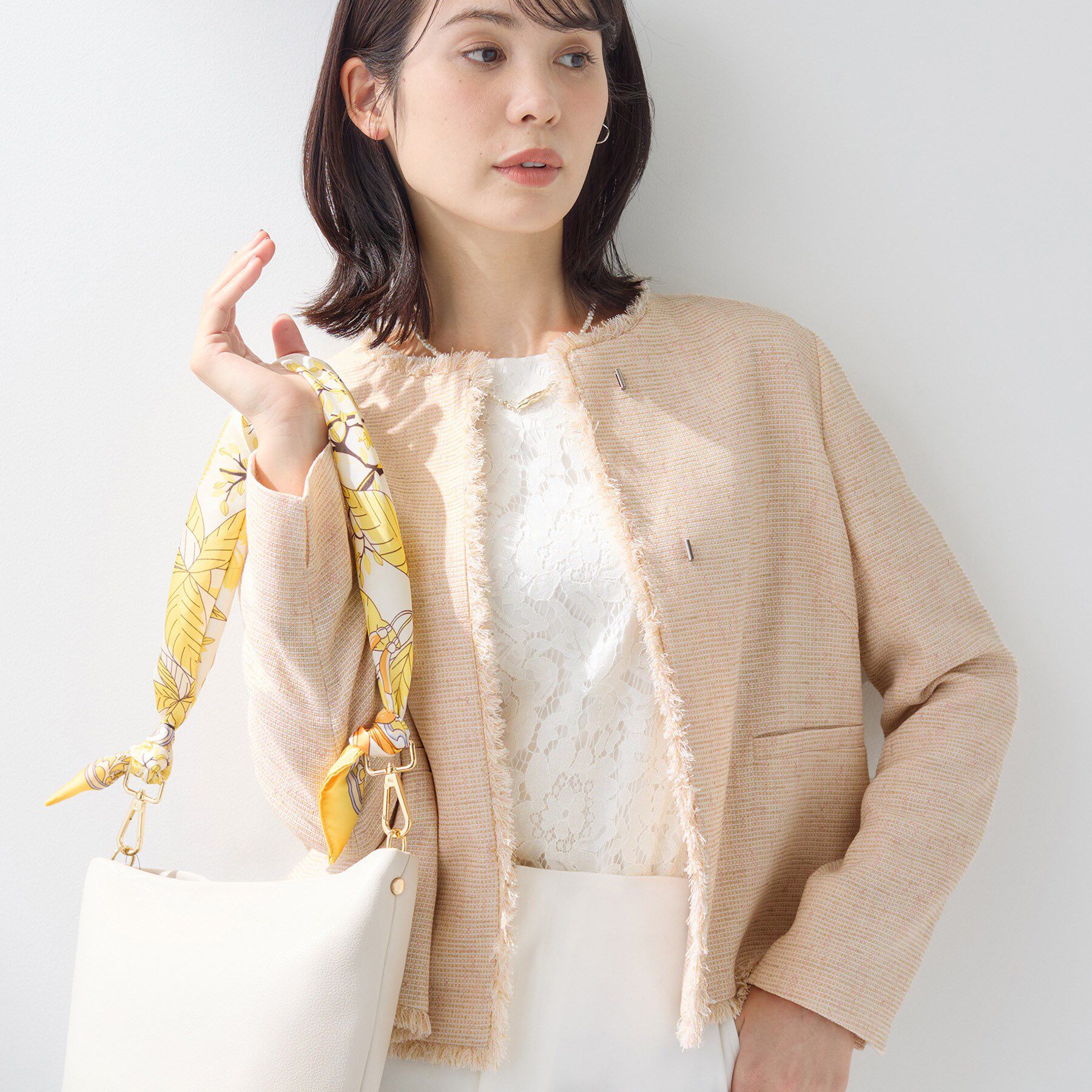INDIVI「【軽量／SETUP可能】ストレッチツイードジャケット」|ノーカラージャケット|