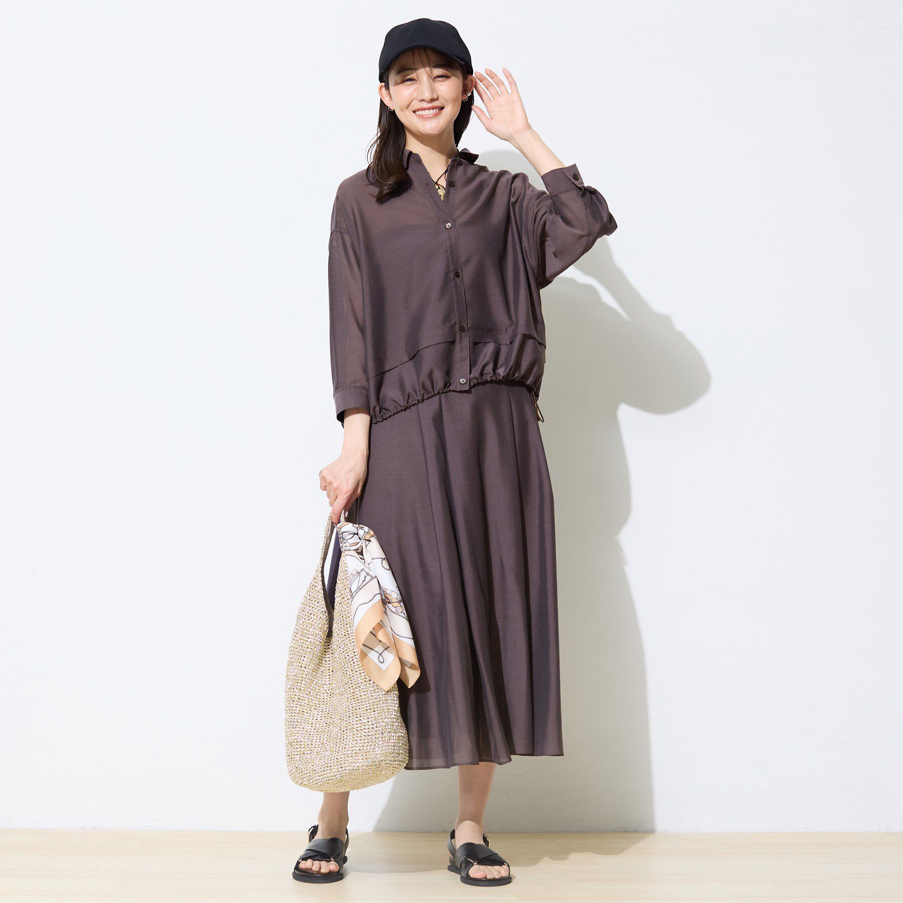 INDIVI「【接触冷感／洗える／2WAY】ドロスト付 シアーシャンブレーシャツ」|シャツ・ブラウス|