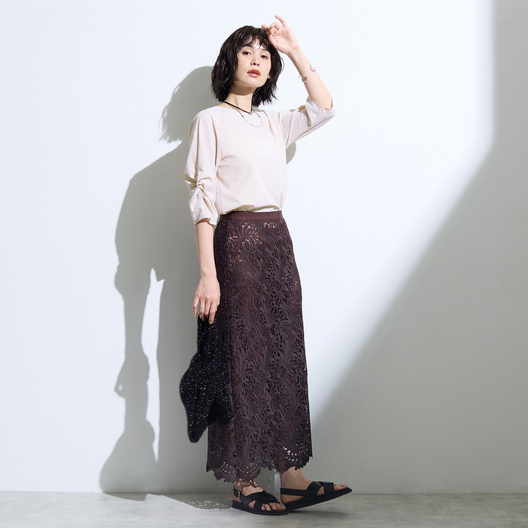 INDIVI「【撥水／UVケア】ねじり袖サッカートップス」|Tシャツ・カットソー|