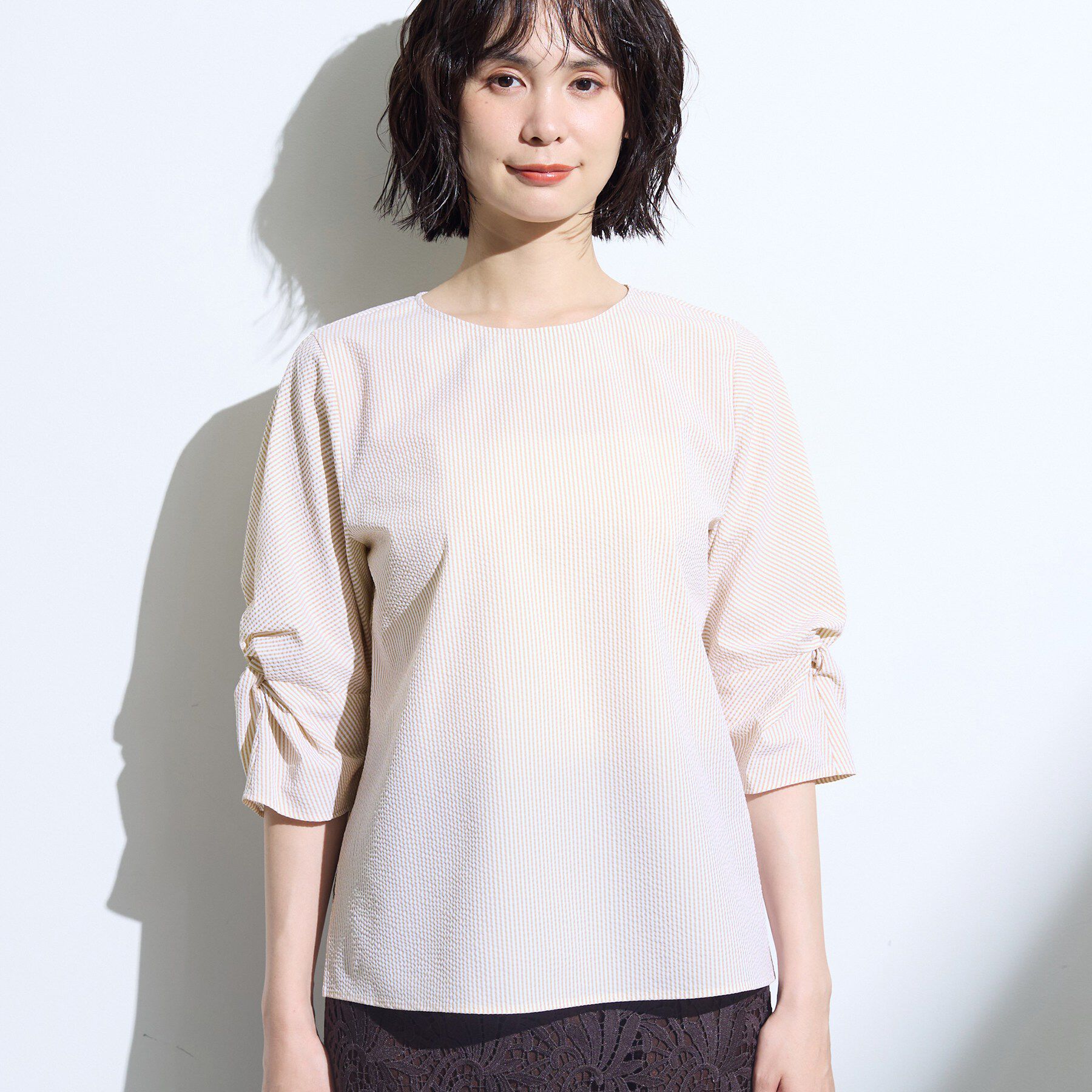 INDIVI「【撥水／UVケア】ねじり袖サッカートップス」|Tシャツ・カットソー|