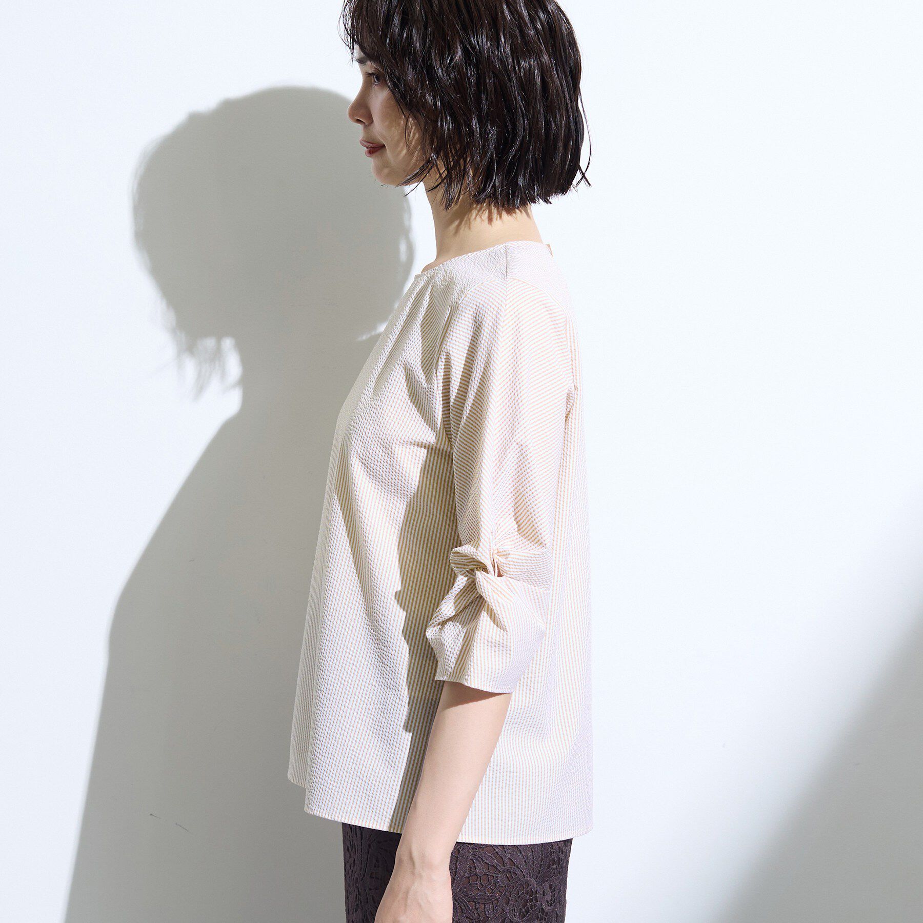 INDIVI「【撥水／UVケア】ねじり袖サッカートップス」|Tシャツ・カットソー|