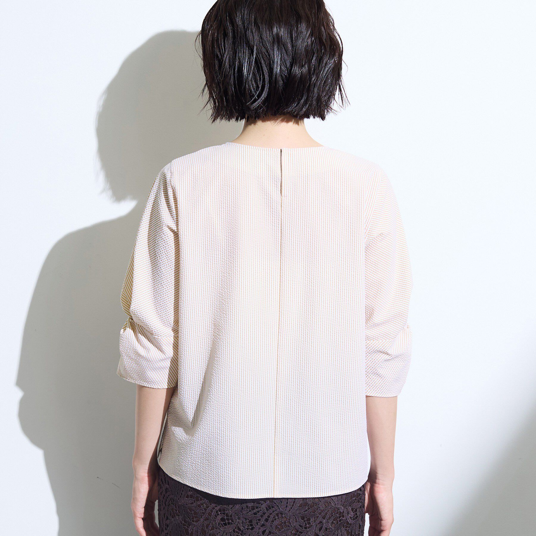 INDIVI「【撥水／UVケア】ねじり袖サッカートップス」|Tシャツ・カットソー|