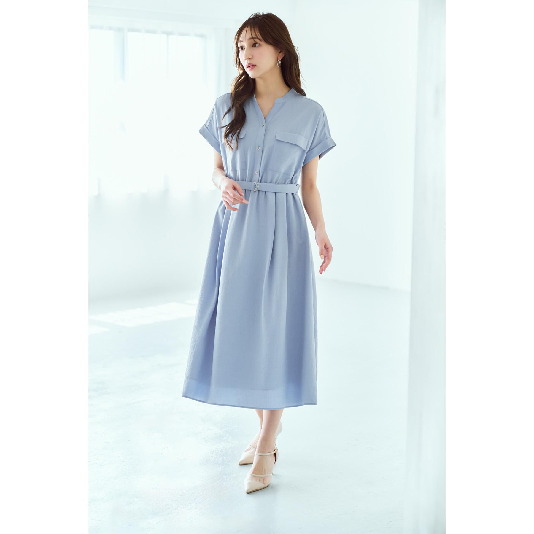 index「《7色展開／XS-LLサイズ》ダブルポケットスキッパーシャツワンピース【吸水速乾／防シワ／イージーア」|ワンピース|