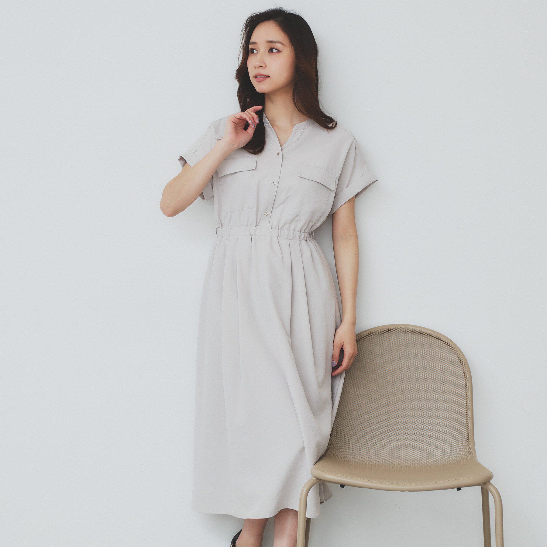 index「《7色展開／XS-LLサイズ》ダブルポケットスキッパーシャツワンピース【吸水速乾／防シワ／イージーア」|ワンピース|