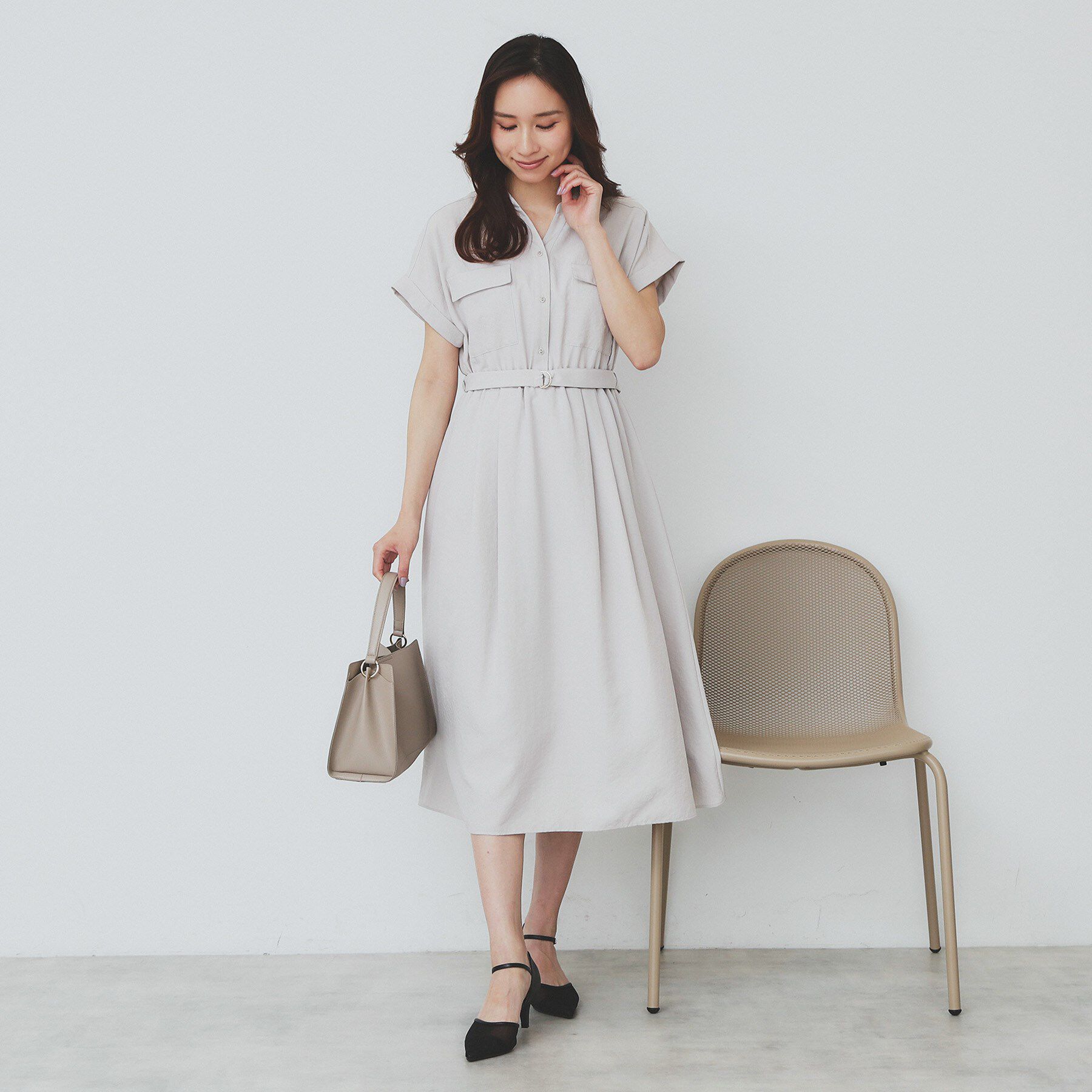 index「《7色展開／XS-LLサイズ》ダブルポケットスキッパーシャツワンピース【吸水速乾／防シワ／イージーア」|ワンピース|