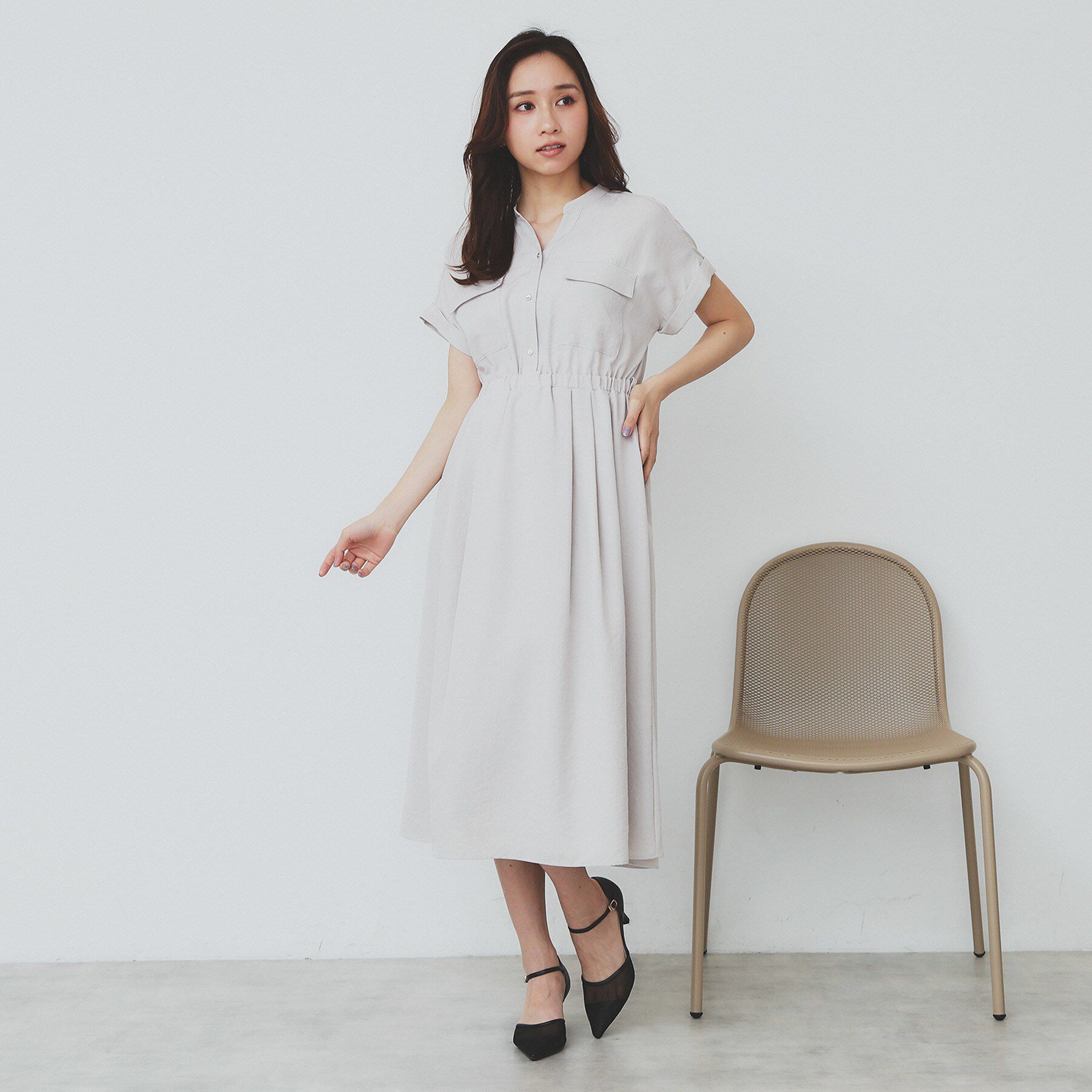 index「《7色展開／XS-LLサイズ》ダブルポケットスキッパーシャツワンピース【吸水速乾／防シワ／イージーア」|ワンピース|