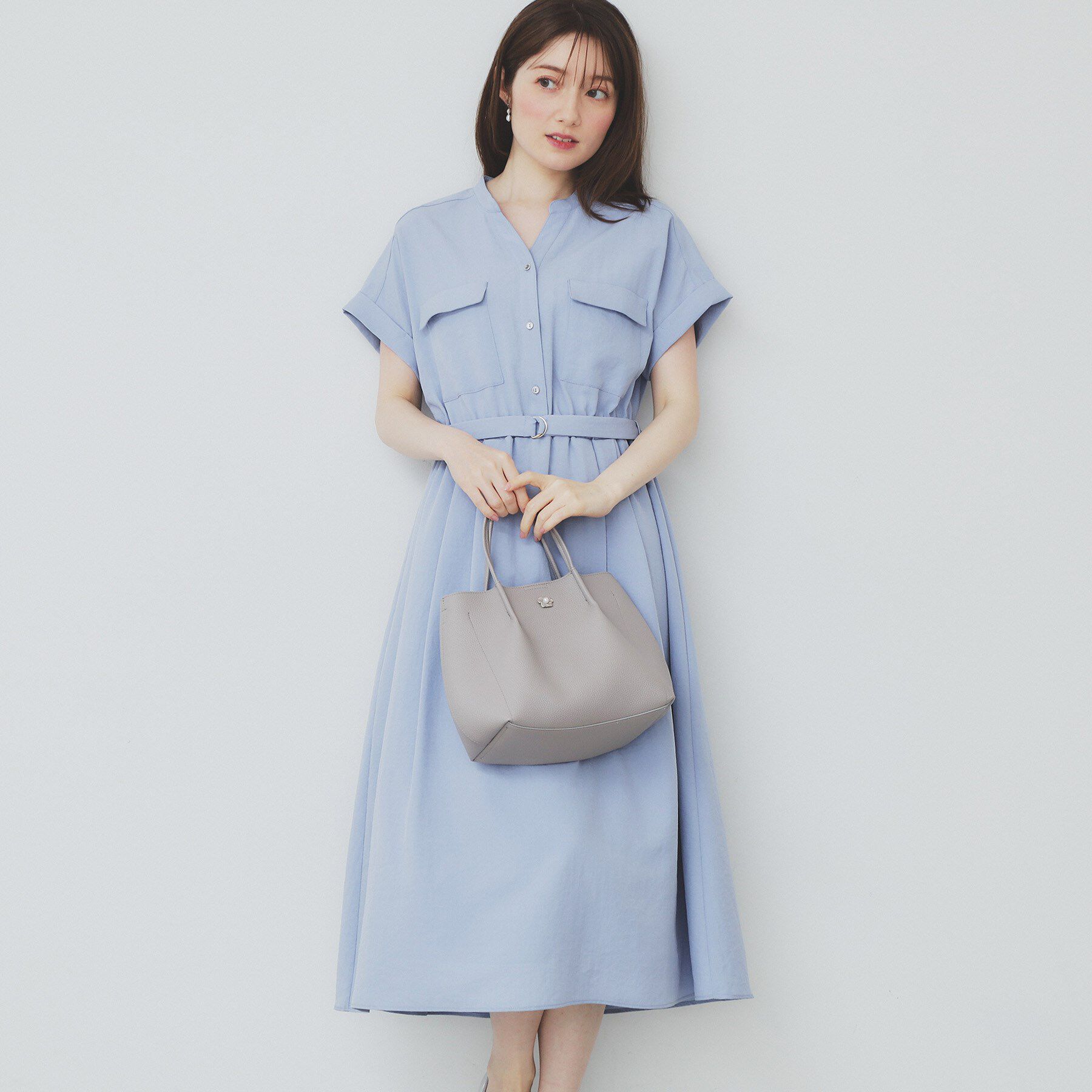 index「《7色展開／XS-LLサイズ》ダブルポケットスキッパーシャツワンピース【吸水速乾／防シワ／イージーア」|ワンピース|ブルー(091)