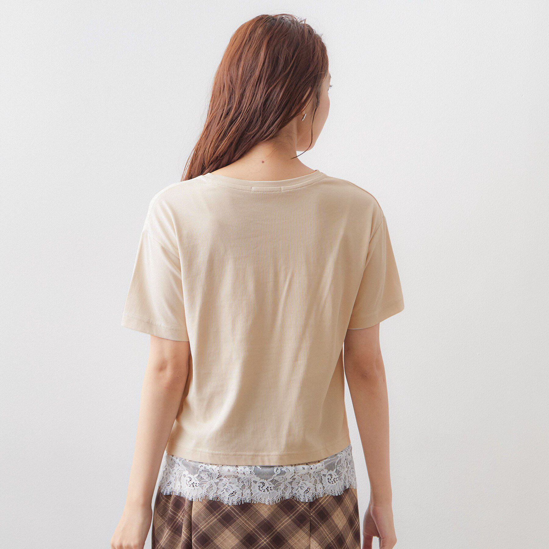 index「【接触冷感／UV】刺繍ロゴ裾レースTシャツ《洗濯機OK》」|Tシャツ・カットソー|