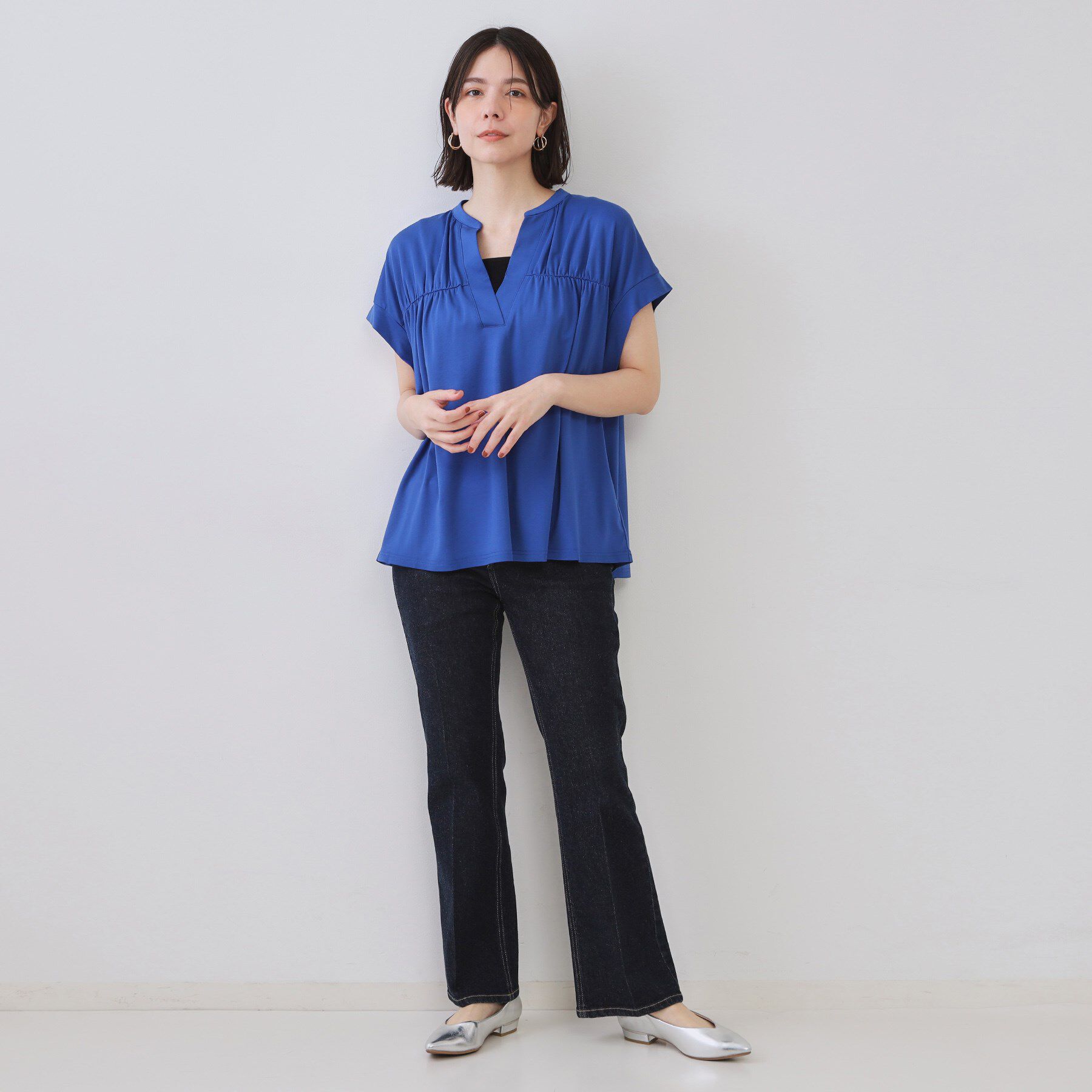 OPAQUE.CLIP「スキッパーフレアカットソー【接触冷感／洗濯機洗い可】」|Tシャツ・カットソー|