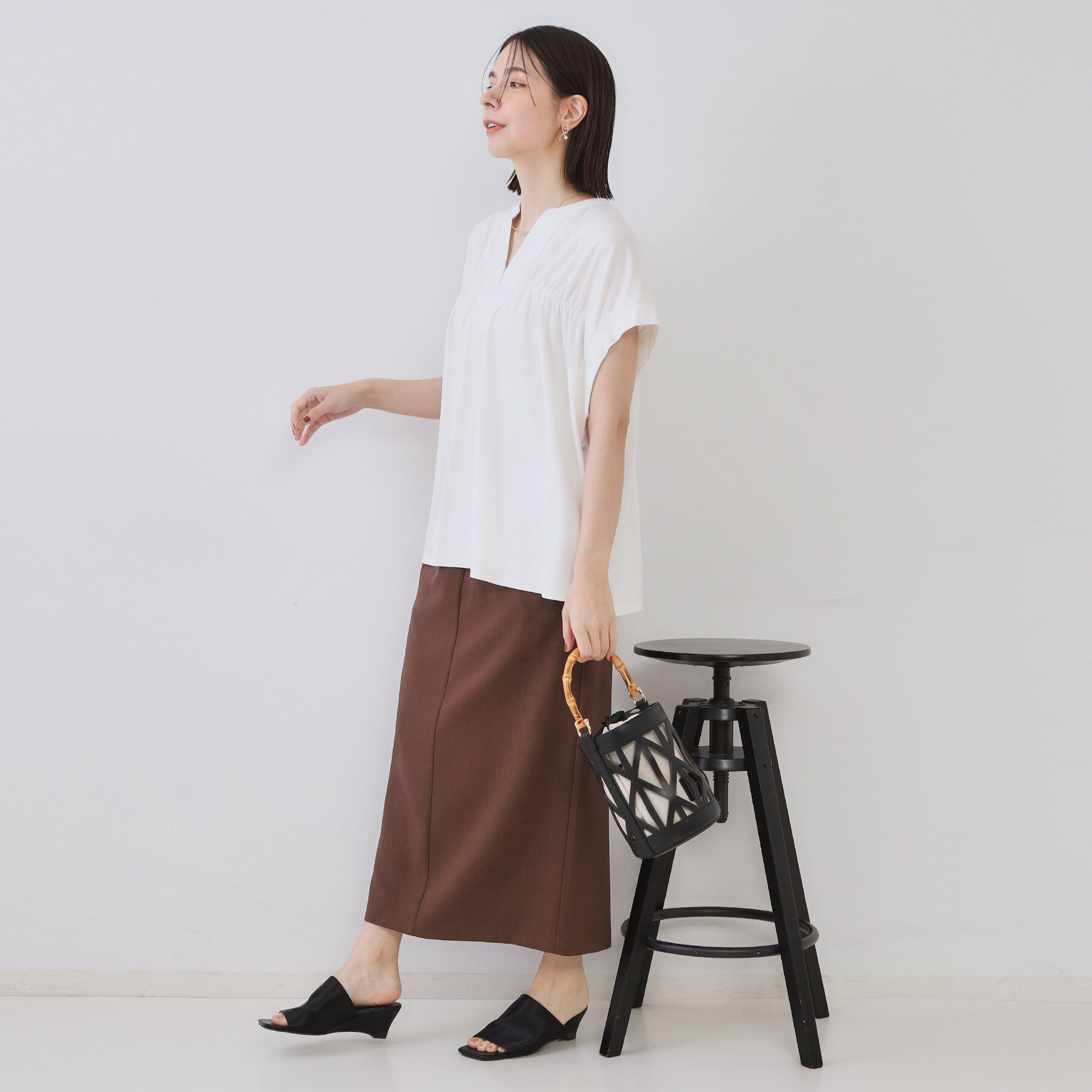 OPAQUE.CLIP「スキッパーフレアカットソー【接触冷感／洗濯機洗い可】」|Tシャツ・カットソー|