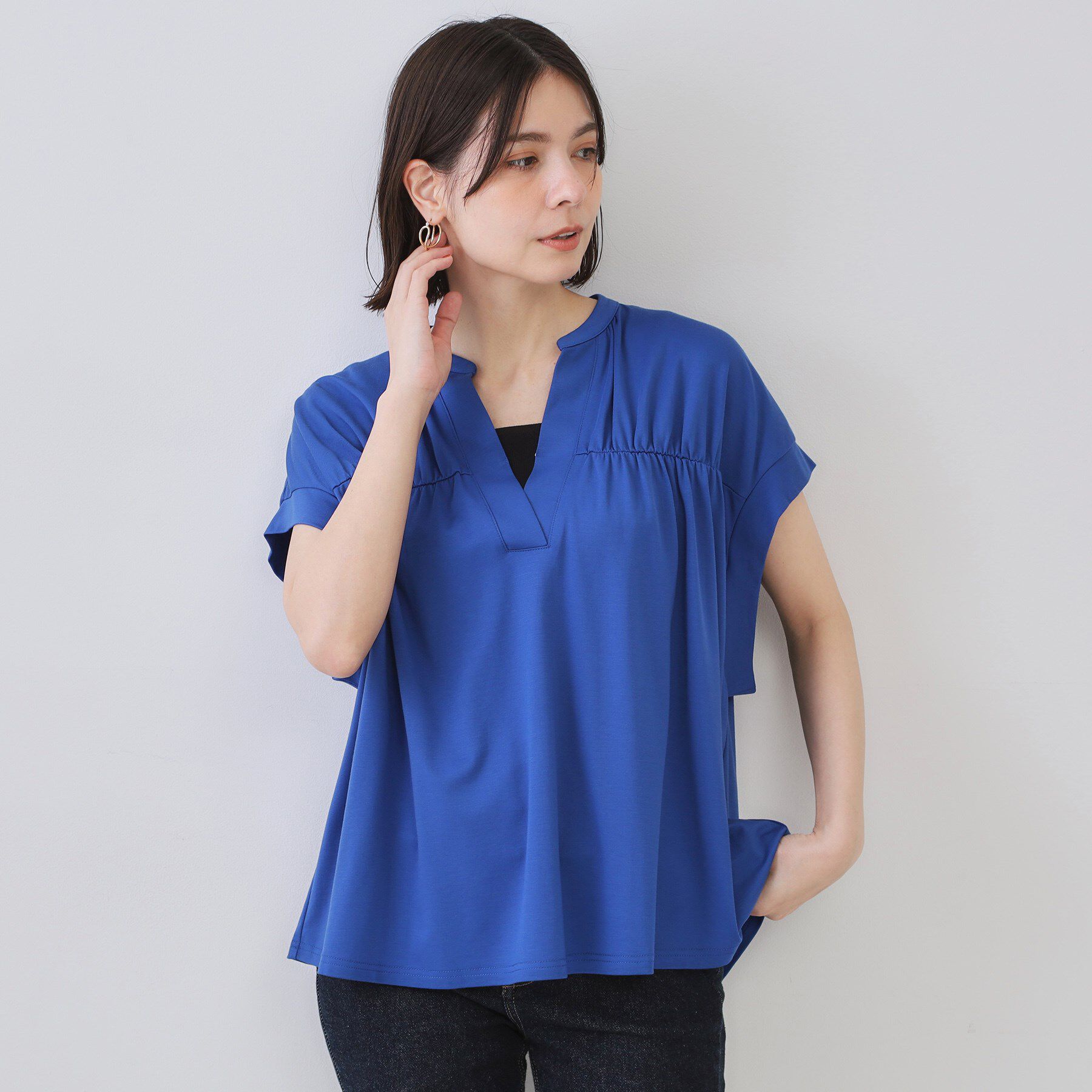 OPAQUE.CLIP「スキッパーフレアカットソー【接触冷感／洗濯機洗い可】」|Tシャツ・カットソー|ブルー(093)
