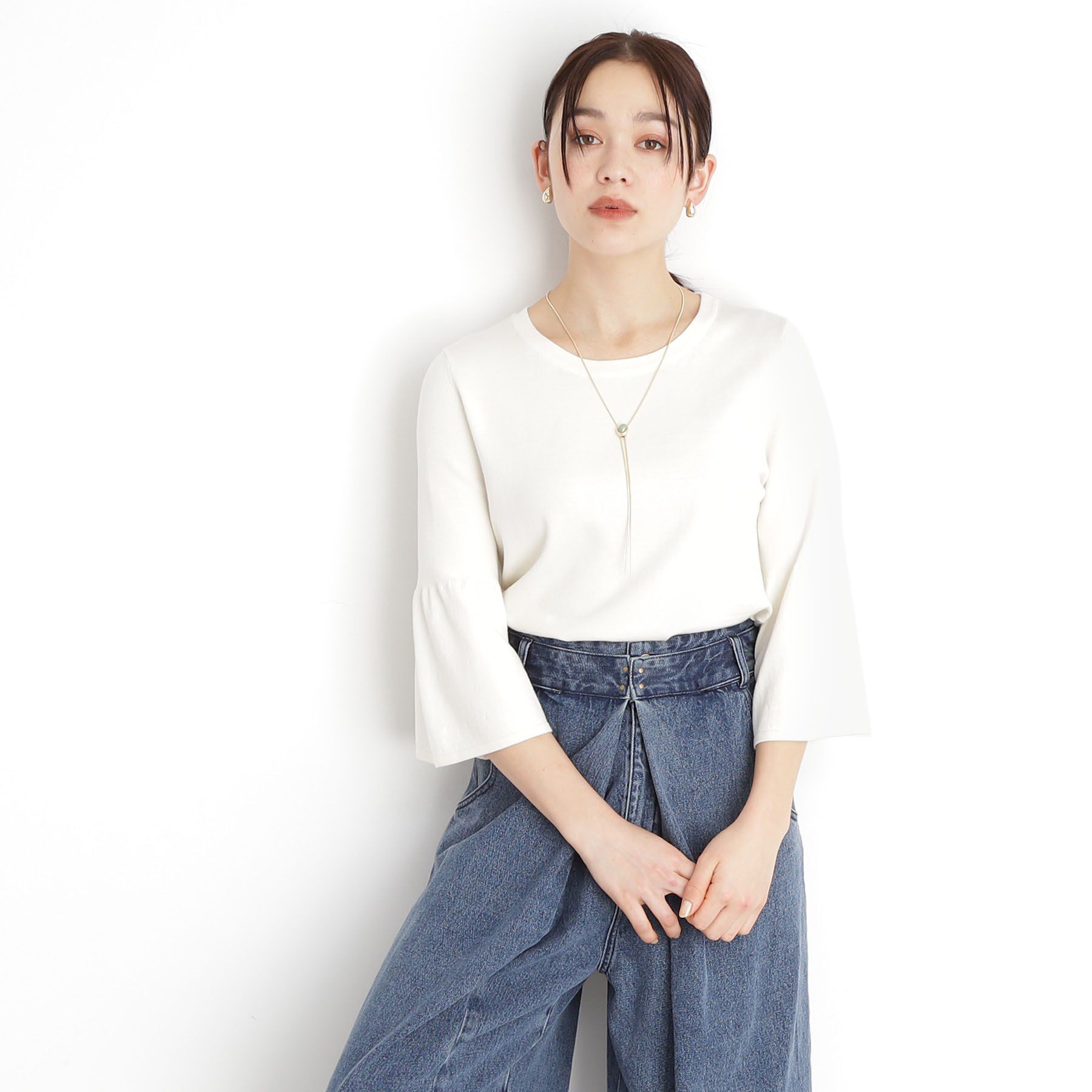 THE SHOP TK「【接触冷感/体型カバー】7分袖フレアニット/洗濯機OK/ＵＶケア」|ニット・セーター|アイボリー(004)