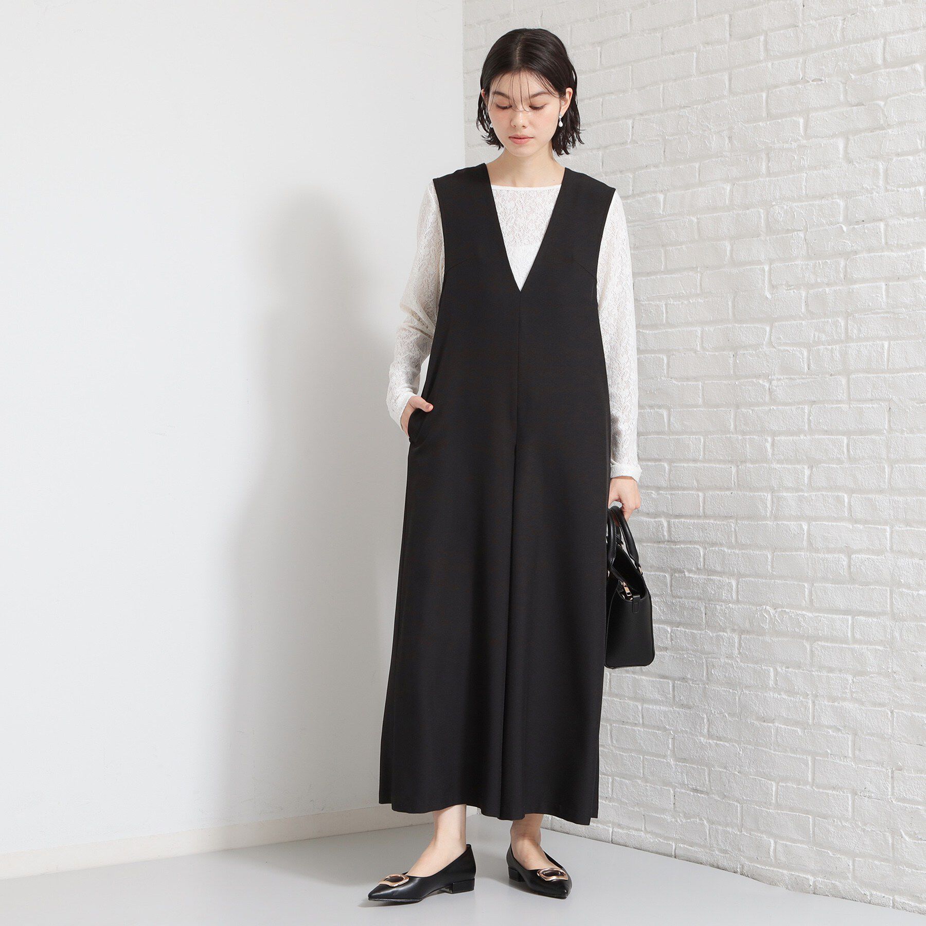 THE SHOP TK「【きれいめにもカジュアルにも】Vネックオールインワン」|オールインワン|