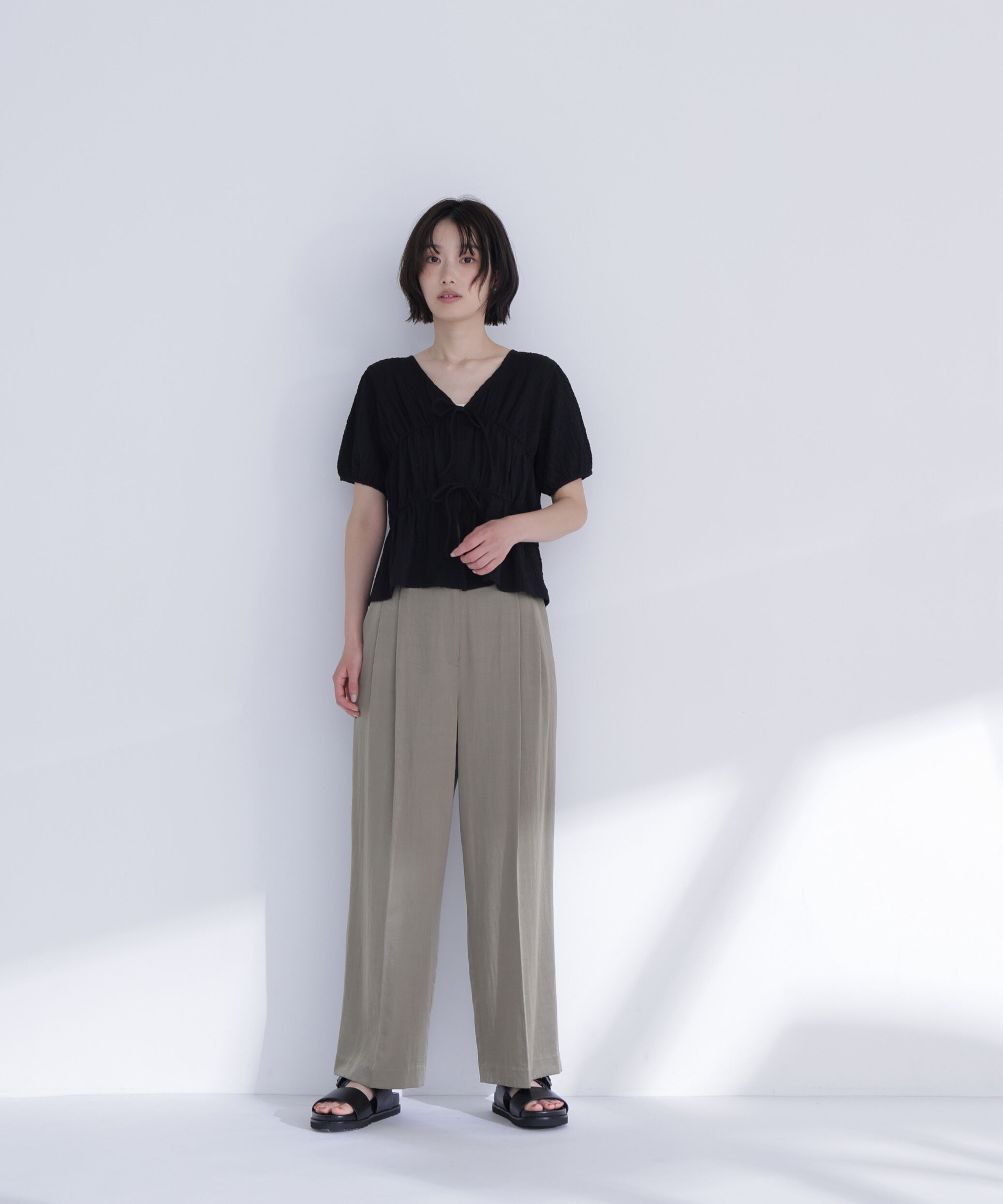  「フロントリボンシュリンクカットソー」|Tシャツ・カットソー|