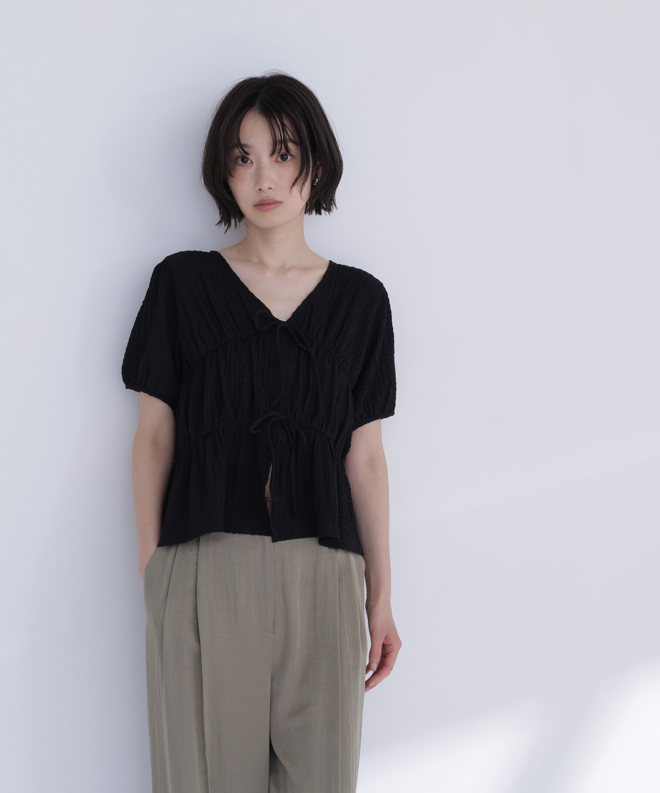  「フロントリボンシュリンクカットソー」|Tシャツ・カットソー|