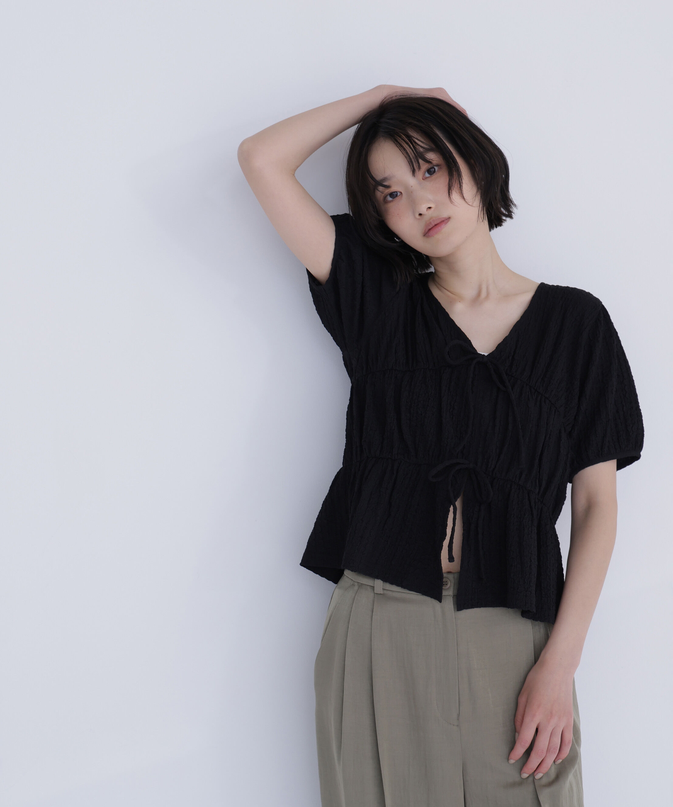  「フロントリボンシュリンクカットソー」|Tシャツ・カットソー|