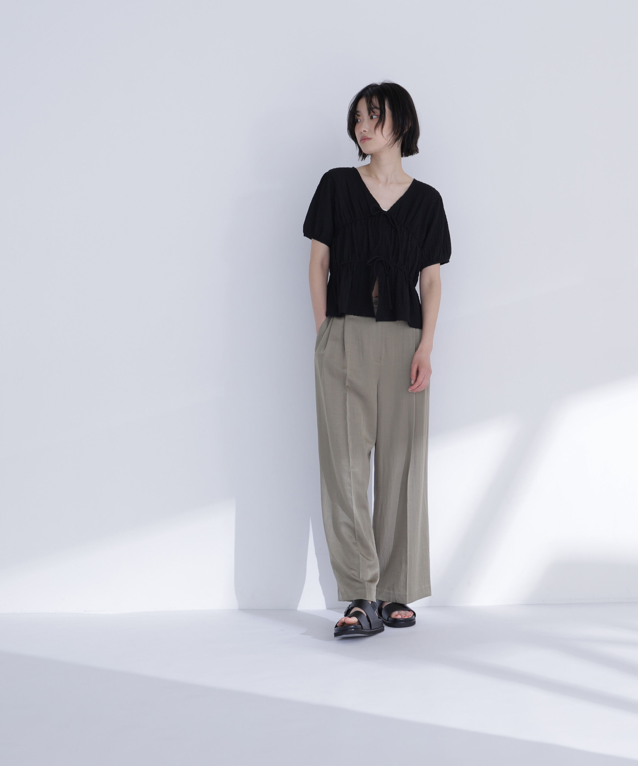  「フロントリボンシュリンクカットソー」|Tシャツ・カットソー|