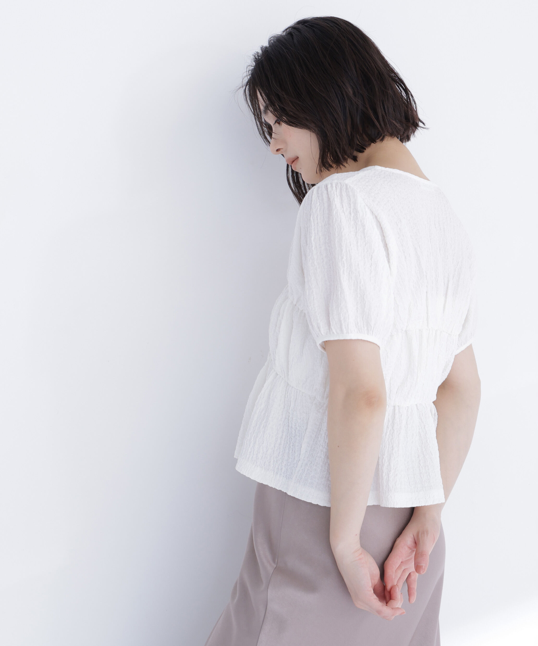  「フロントリボンシュリンクカットソー」|Tシャツ・カットソー|