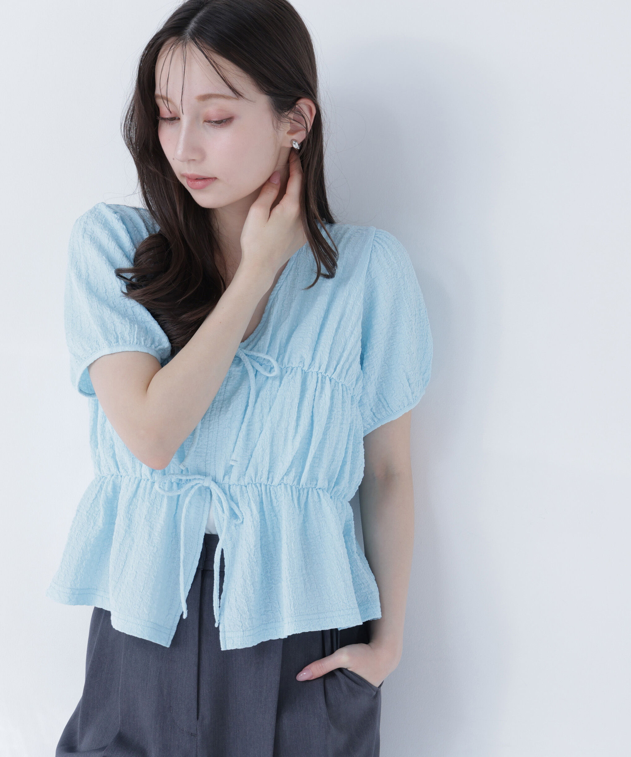  「フロントリボンシュリンクカットソー」|Tシャツ・カットソー|