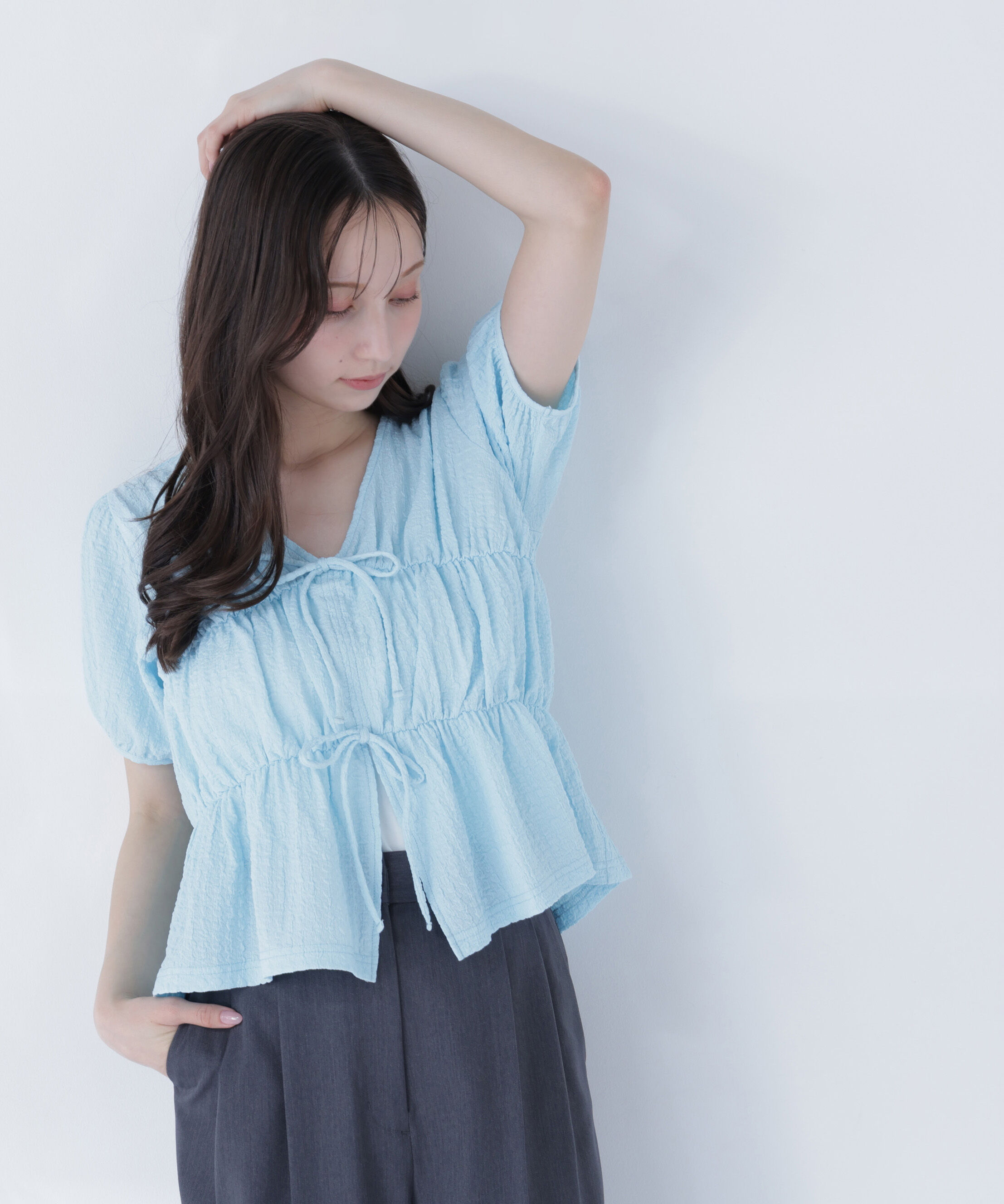  「フロントリボンシュリンクカットソー」|Tシャツ・カットソー|