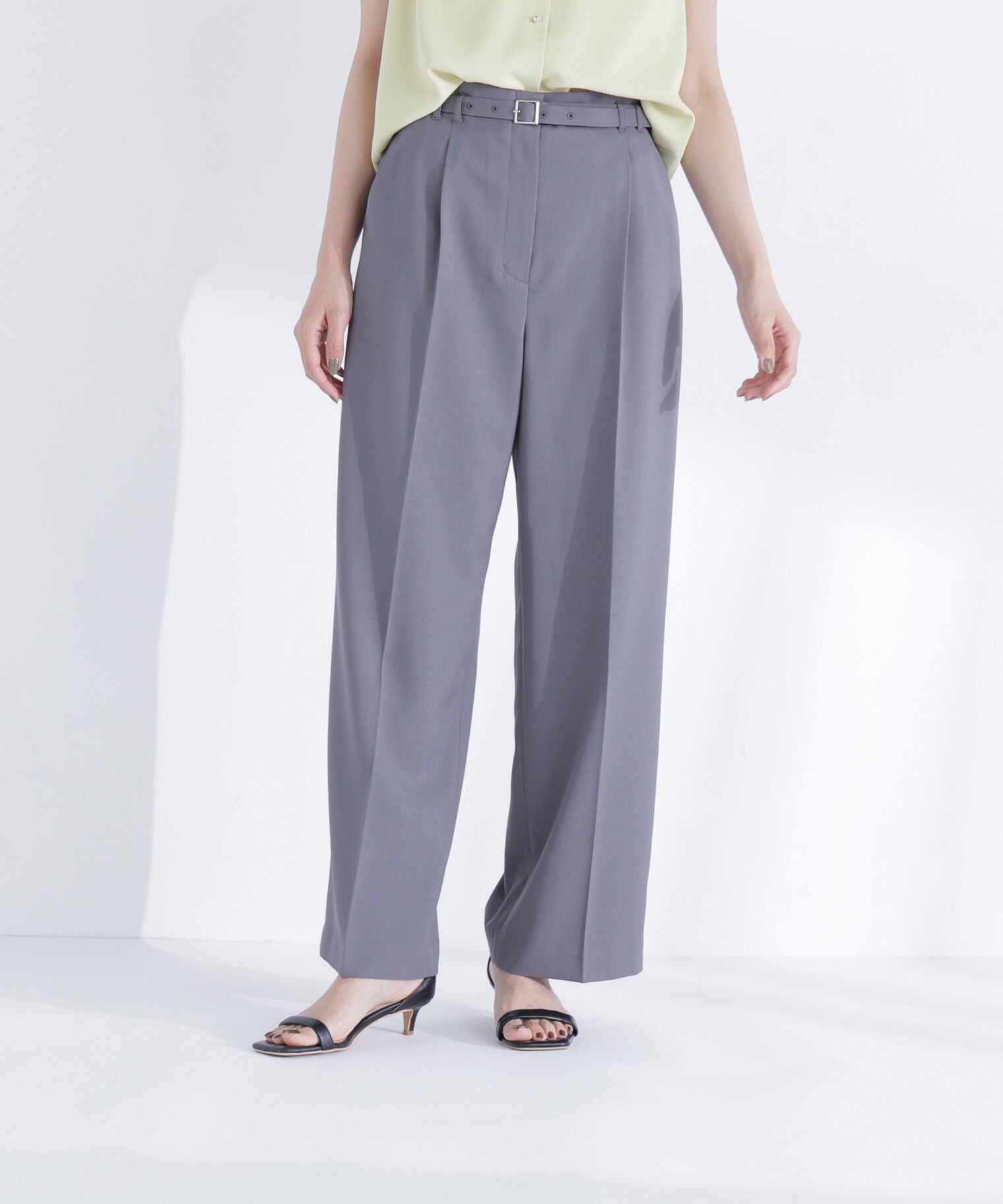  「ベルテッドタックワイドパンツ」|その他|ミディアムグ