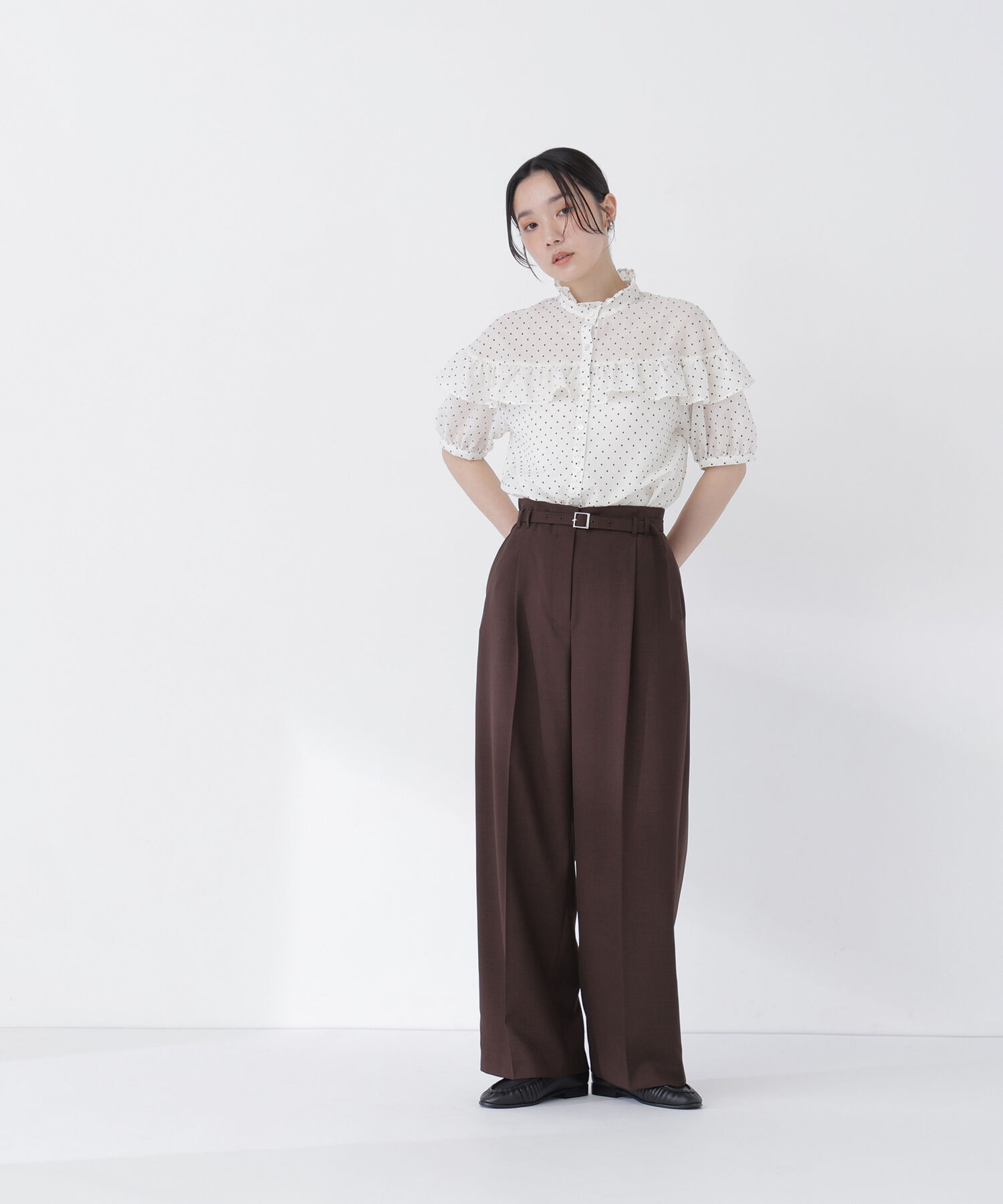  「ベルテッドタックワイドパンツ」|その他|