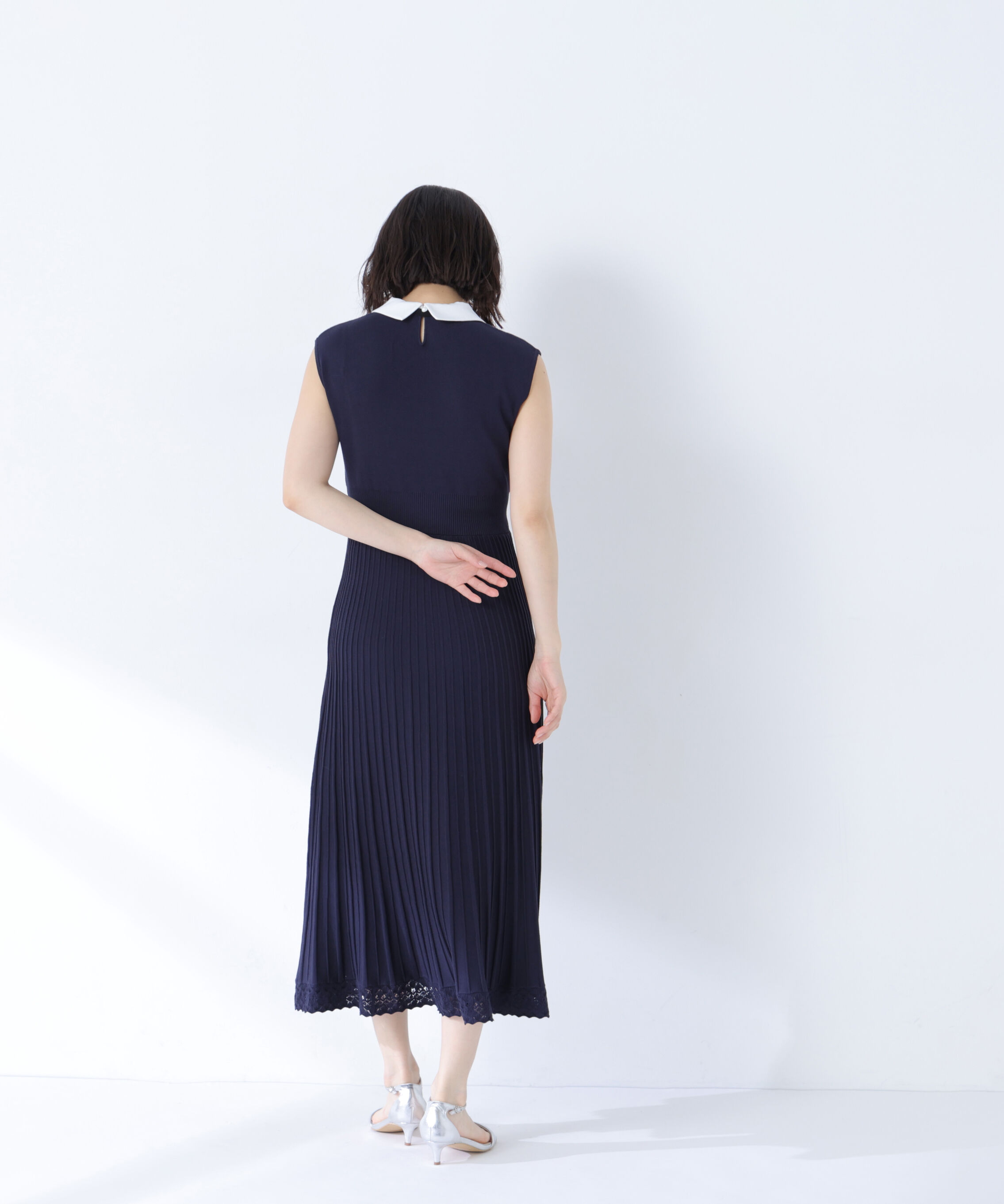  「シャツカラーナローリボンニットワンピース」|ワンピース|